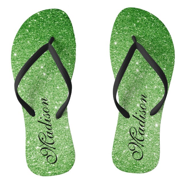 Chinelos Emerald Green Glitter Glitz & Glam Personalizado F (Pé da cama)