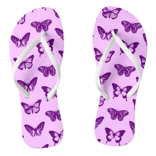 Chinelos Esboço da borboleta, orquídea e ametista roxo (Pé da cama)