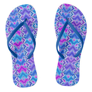 Chinelos Estampa Tribal Batik, Azul, Violeta e Branco