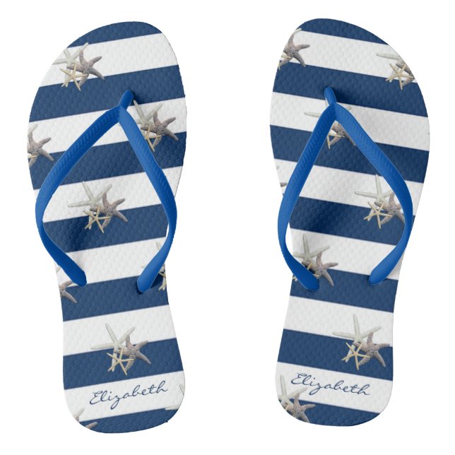 Chinelos Estrela-do-Mar Adorável em Listras - Personalizado (Pé da cama)