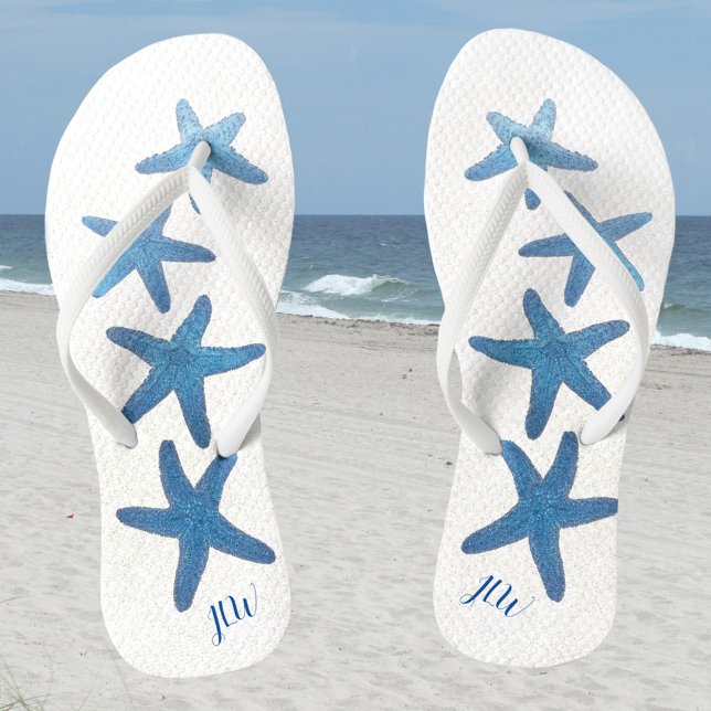 Chinelos Estrela-do-mar Azul Personalize com Iniciais (Criador carregado)