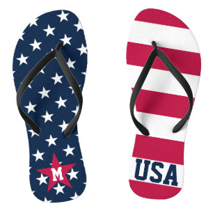 Chinelos Estrelas e Stripes Monogramadas Sinalizador dos EU