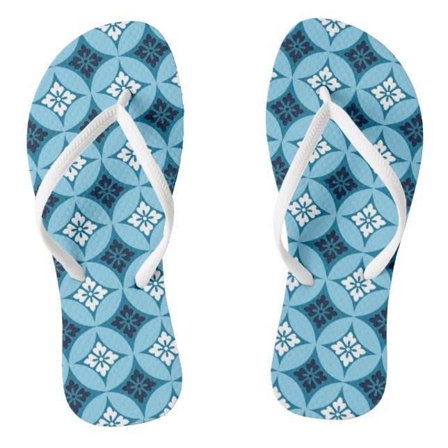 Chinelos Expedição com Motif Flor, Azul e Branco (Pé da cama)