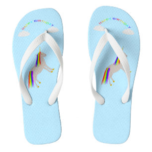 Chinelos Fantasy Birthday Unicorn Rainbow and Clouds