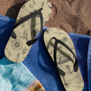 Chinelos Faróis de praia náuticos costeiros vintage