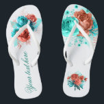 Chinelos Favor do Casamento Tropical de Turquesa e Coral Fl<br><div class="desc">Rosas de tartaruga e coral e favores de verão de folhagem tropical projetados para serem rápida e facilmente personalizados de acordo com suas especificidades de evento.</div>