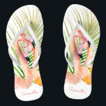 Chinelos Flamingas Tropicais de Aquarela com o seu nome<br><div class="desc">Escapar para um paraíso tropical com este par único de chinelos personalizados com um par de flamingos rosas e frondes palmeiras. Edite o nome de exemplo mostrado no modelo de design para o calçado esquerdo e direito. Estas dão presentes maravilhosos em todas as ocasiões e são especialmente simpáticas para as...</div>