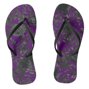 Chinelos Flip-Flops De Casamento Gótico Rosa Roxo e Negro