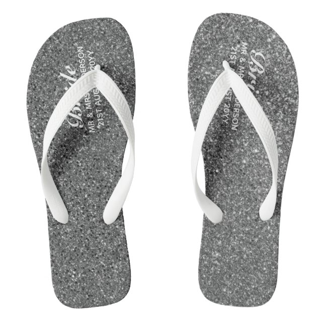 Chinelos Flipflops de Casamento Glitter SILVER BRIDE, Praia (Pé da cama)
