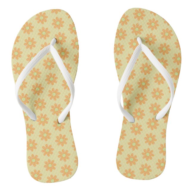 Chinelos FlipFlops Flores Amarelas Laranja Bolinhas Cor-de- (Pé da cama)