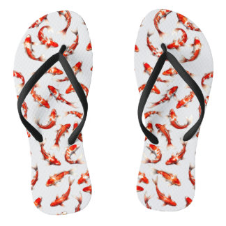 Chinelos Floating fortune fish, red & white koi watercolor