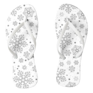 Chinelos Flocos de neve prateados em branco