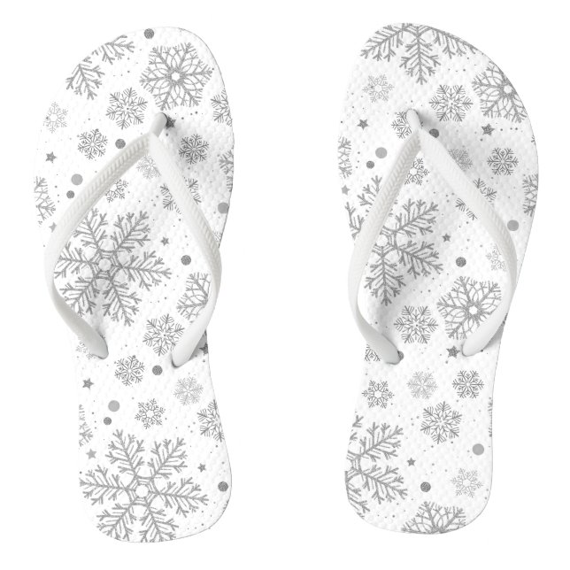 Chinelos Flocos de neve prateados em branco (Pé da cama)