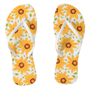 Chinelos Flor de Daisy Pintado pela Mão e Amarelo, de cor 