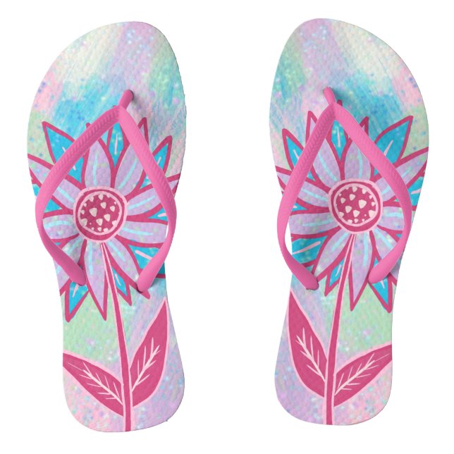 Chinelos Flor de Pastel Desenhada à Mão Fofa (Pé da cama)