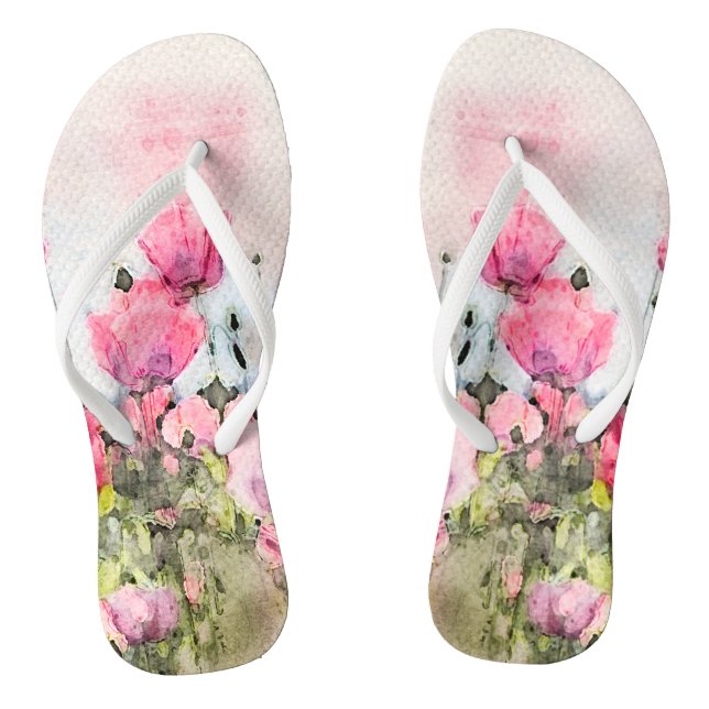 Chinelos Flor Watercolor, Rosa, Verão (Pé da cama)
