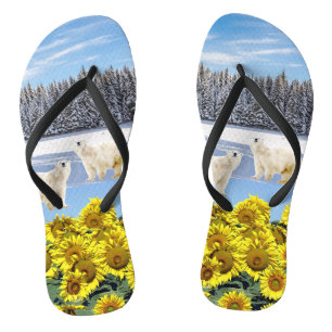 Chinelos Florais Do Urso Polar De Girassol