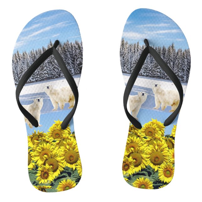 Chinelos Florais Do Urso Polar De Girassol (Pé da cama)