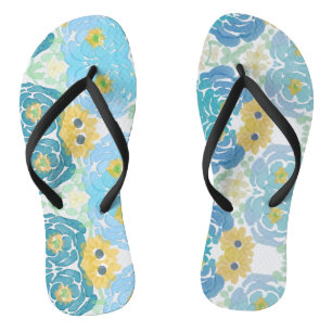 Chinelos Floral Aquarela Azul e Amarelo