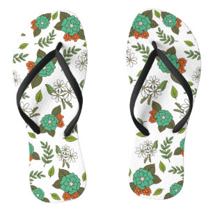 Chinelos Floral Branco e Verde Retro