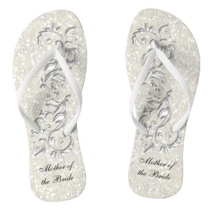 Chinelos Floral e Confetti Metálico Branco   Casamento