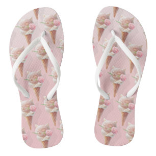 Chinelos Floral em Flor: Gatinha Rosa Sorvete Repita o Padr