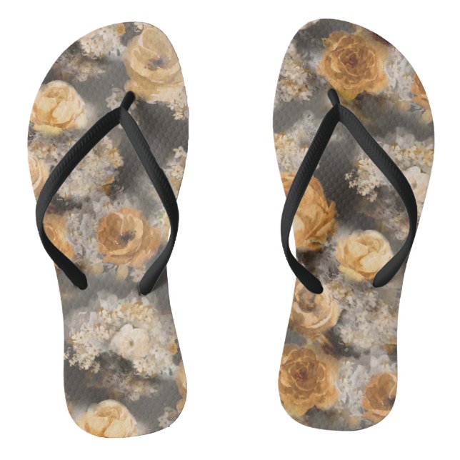 Chinelos flores decorativas de ouros de aquarelas monocromá (Pé da cama)