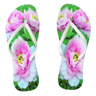 Chinelos Flores Elegantes de Peônia em Flor com Centro Amar