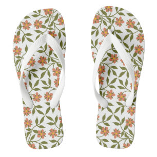Chinelos Flores Laranja, Padrão Floral, Folhagem, Boho