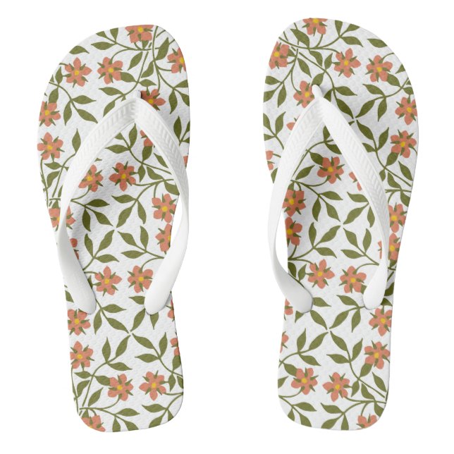 Chinelos Flores Laranja, Padrão Floral, Folhagem, Boho (Pé da cama)