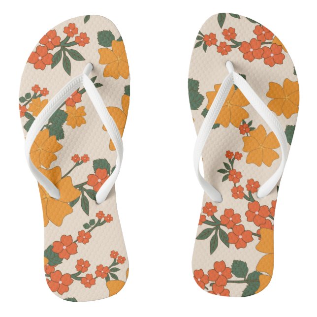 Chinelos Flores Laranja, Padrão Floral, Padrão De Flores (Pé da cama)