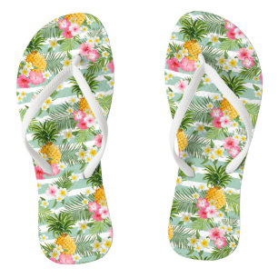 Chinelos Flores Tropicais E Abacaxi Em Litas