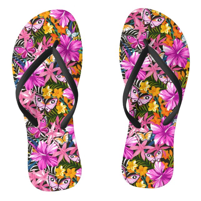 Chinelos Folhas tropicais e flores (Pé da cama)