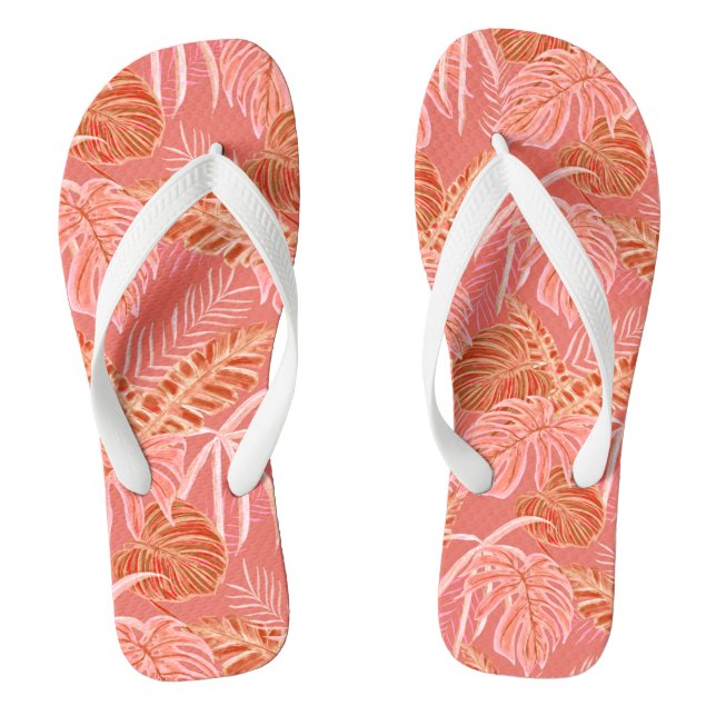 Chinelos Folhas Tropicais Rosa Coral (Pé da cama)
