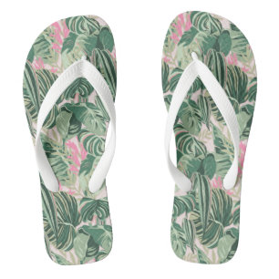Chinelos Folhas Tropicais Verdes e Rosa   Parabéns P