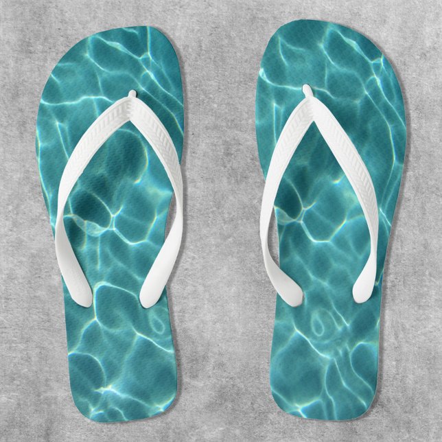 Chinelos Foto da Piscina de Aqua Green Natação (Aqua Teal Swimming Pool Water Photo Flip Flops)