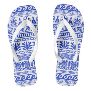 Chinelos Fretado Grego, Padrão Mediterrâneo, Azul