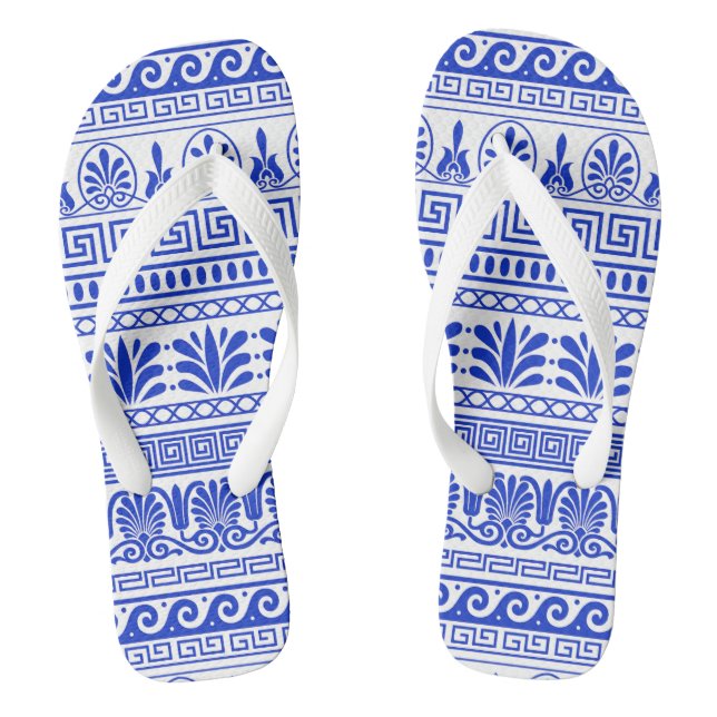 Chinelos Fretado Grego, Padrão Mediterrâneo, Azul (Pé da cama)