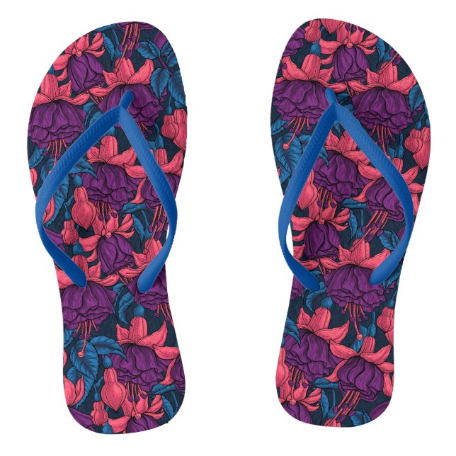 Chinelos Fúcsia em azul e roxo (Pé da cama)