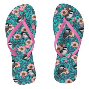 Chinelos Galinhas em rosa selvagem, rosa e azul