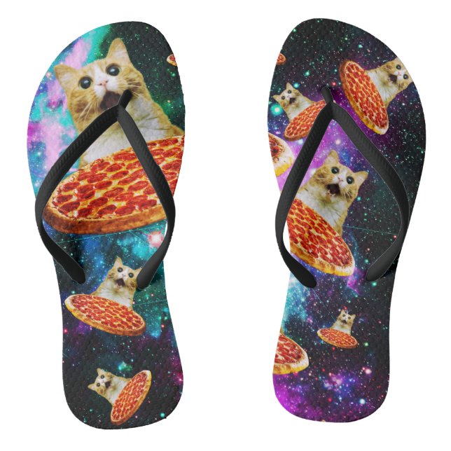 Chinelos Gato de pizza espacial engraçado (Pé da cama)