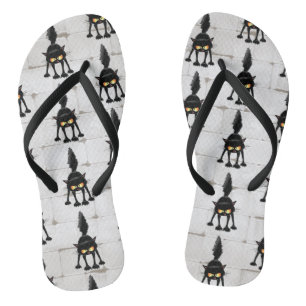 Chinelos Gato Preto Cartoon Engraçado e Feroz 