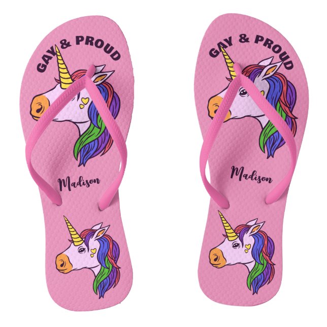 Chinelos Gay de Nome Personalizado Unicorn (Pé da cama)