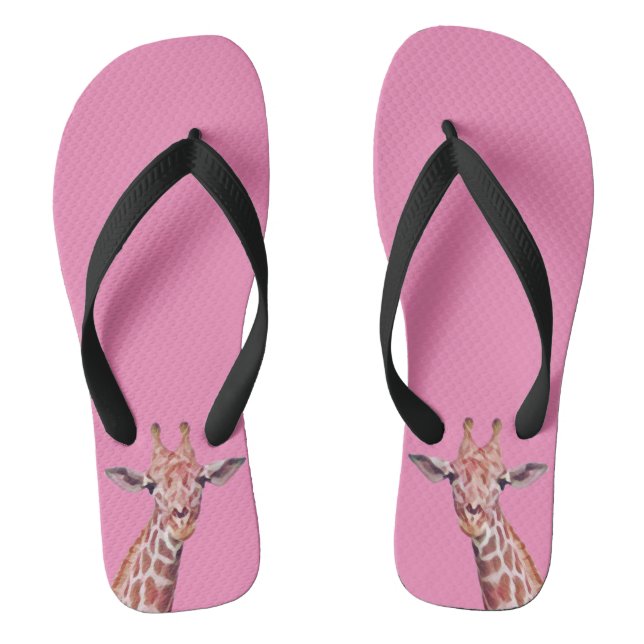Chinelos Girafa africana divertida, com aquarela rosa (Pé da cama)