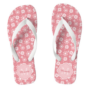 Chinelos Girly Monogramas - Flores de Margarida Rosa, Cute,