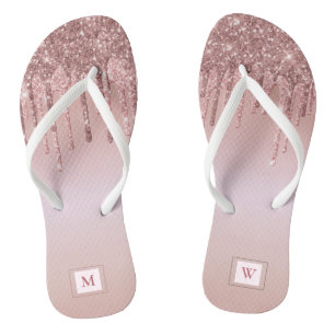Chinelos Glitter Dourado de rosa com Girly Monograma