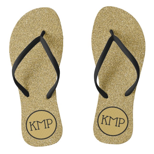 Chinelos Glitter Dourado Preto e Monograma Dourado (Pé da cama)