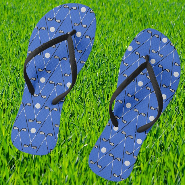 Chinelos Golfe atravessou tacos de padrão azul (With narrow black straps)