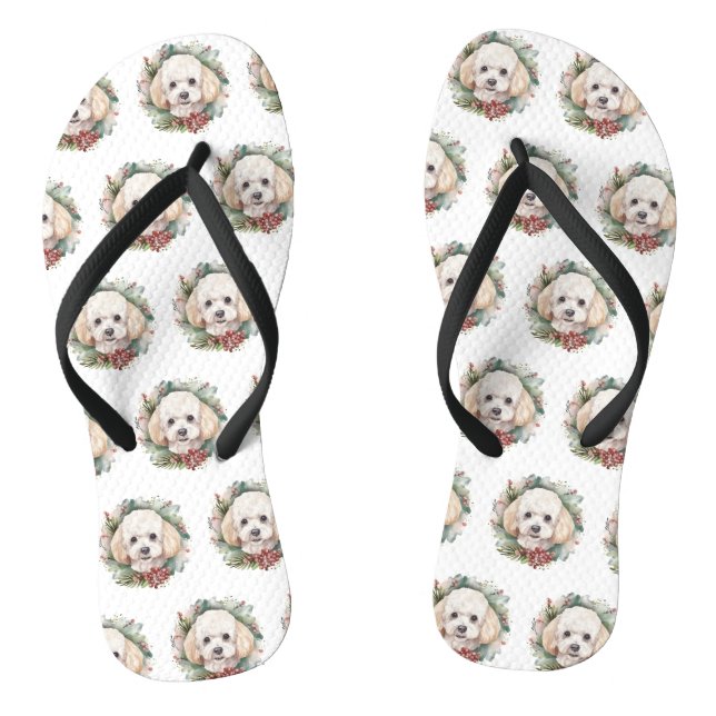 Chinelos Grinalda de Natal de Poodle Pupila Festiva (Pé da cama)