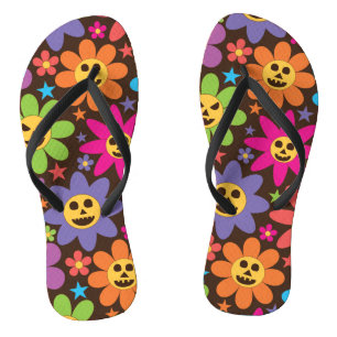 Chinelos Groovy Espeluznantes Flores Coloridas Halloween 